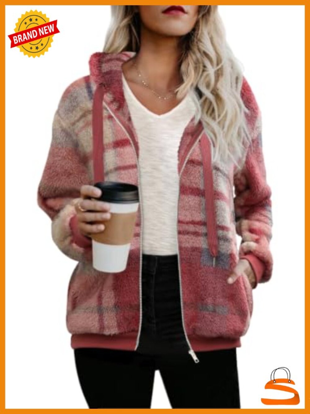 Womens Oversized Sherpa Fleece Zip Up Hoodie Fuzzy Jacket
